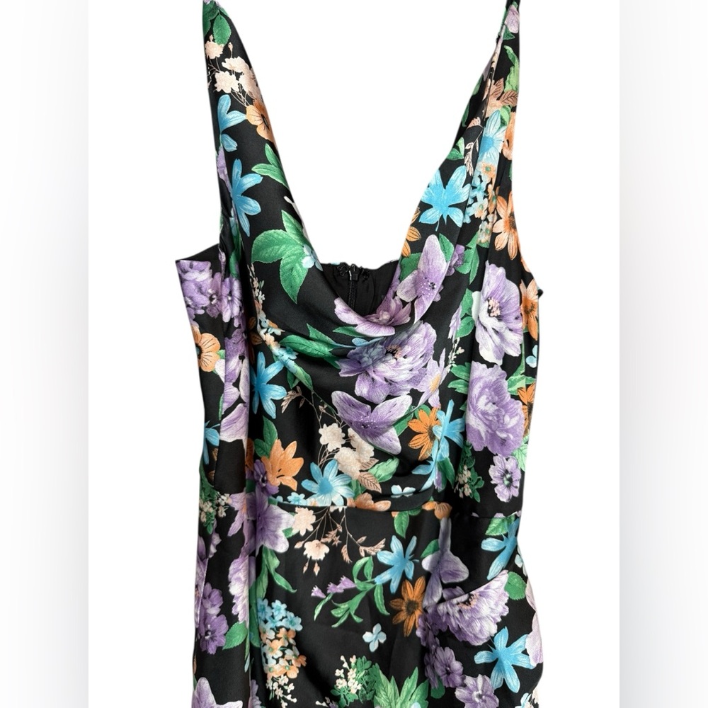 Lulus Cute Pursuit black floral satin cowl neck‎ tulip midi dress size small - Picture 2 of 9